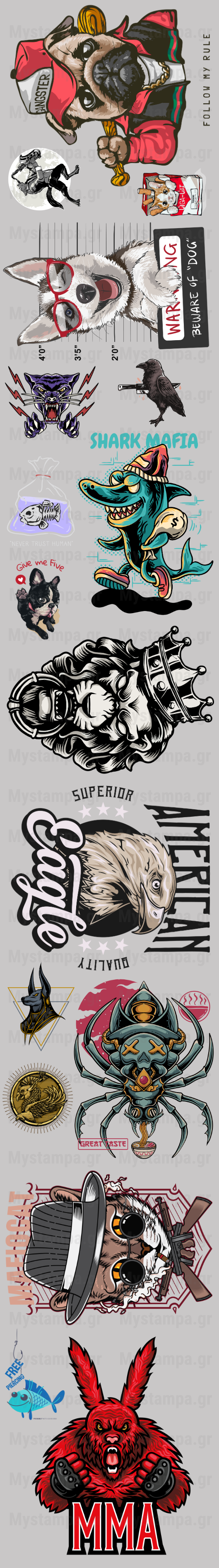 Gangsheet Φιλμ DTF Στάμπες Animals