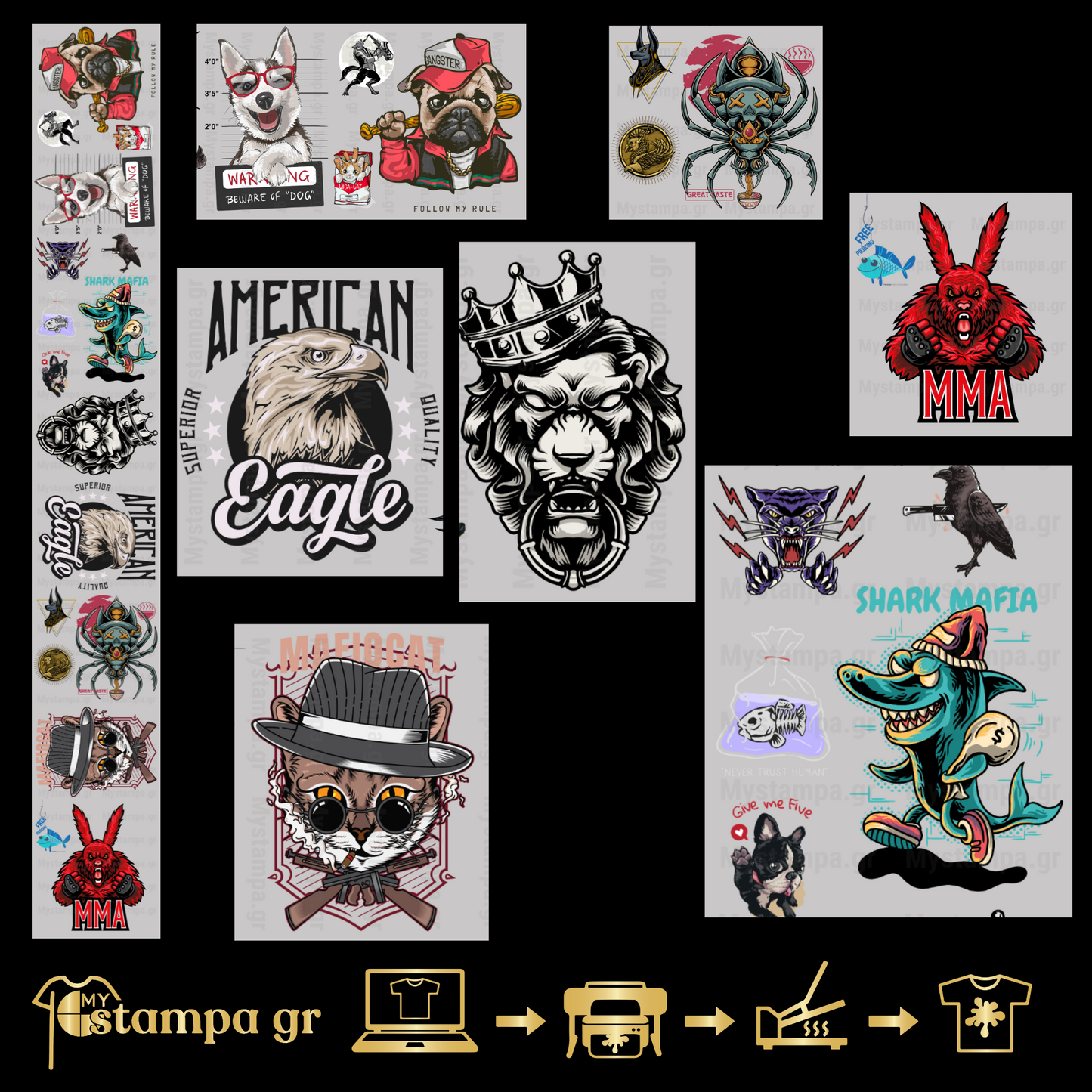 Gangsheet Φιλμ DTF Στάμπες Animals