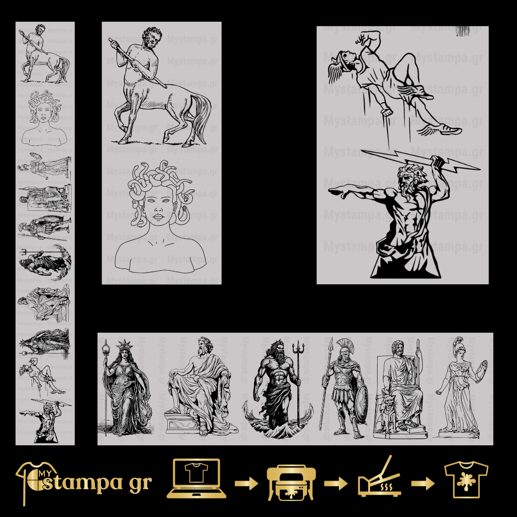 Gangsheet Φιλμ DTF Στάμπες Greek Gods