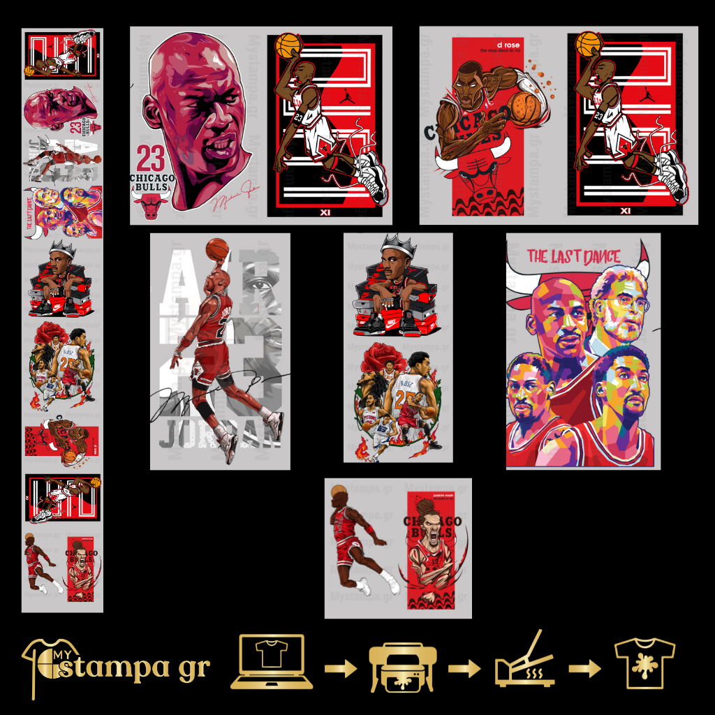 Gangsheet Φιλμ DTF Στάμπες NBA Chicago Bulls